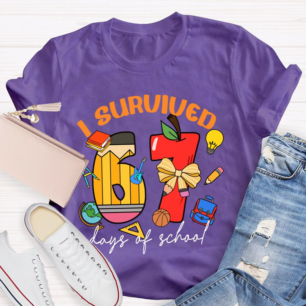 I Survived 67 Days Of School Apple Pencil Printed T-Shirt