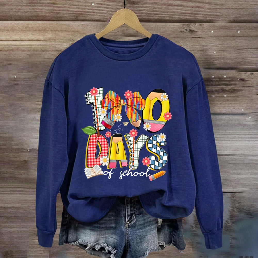 100 Days Of School Colorful Bows And Flowers Sweatshirt