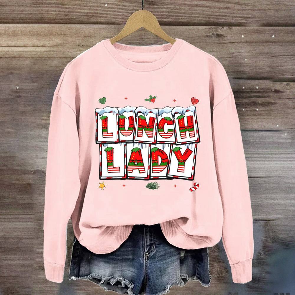 Christmas Vibes Fonts Lunch Lady Sweatshirt