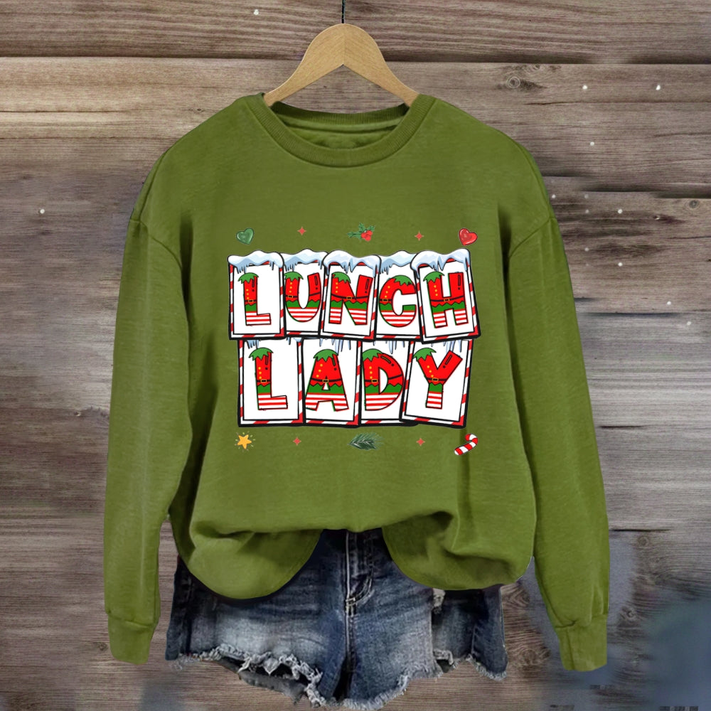 Christmas Vibes Fonts Lunch Lady Sweatshirt