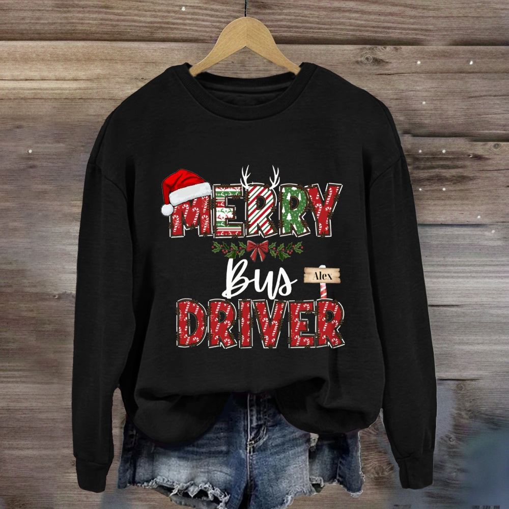 Personalized Name Merry Bus Driver Sweatshirt