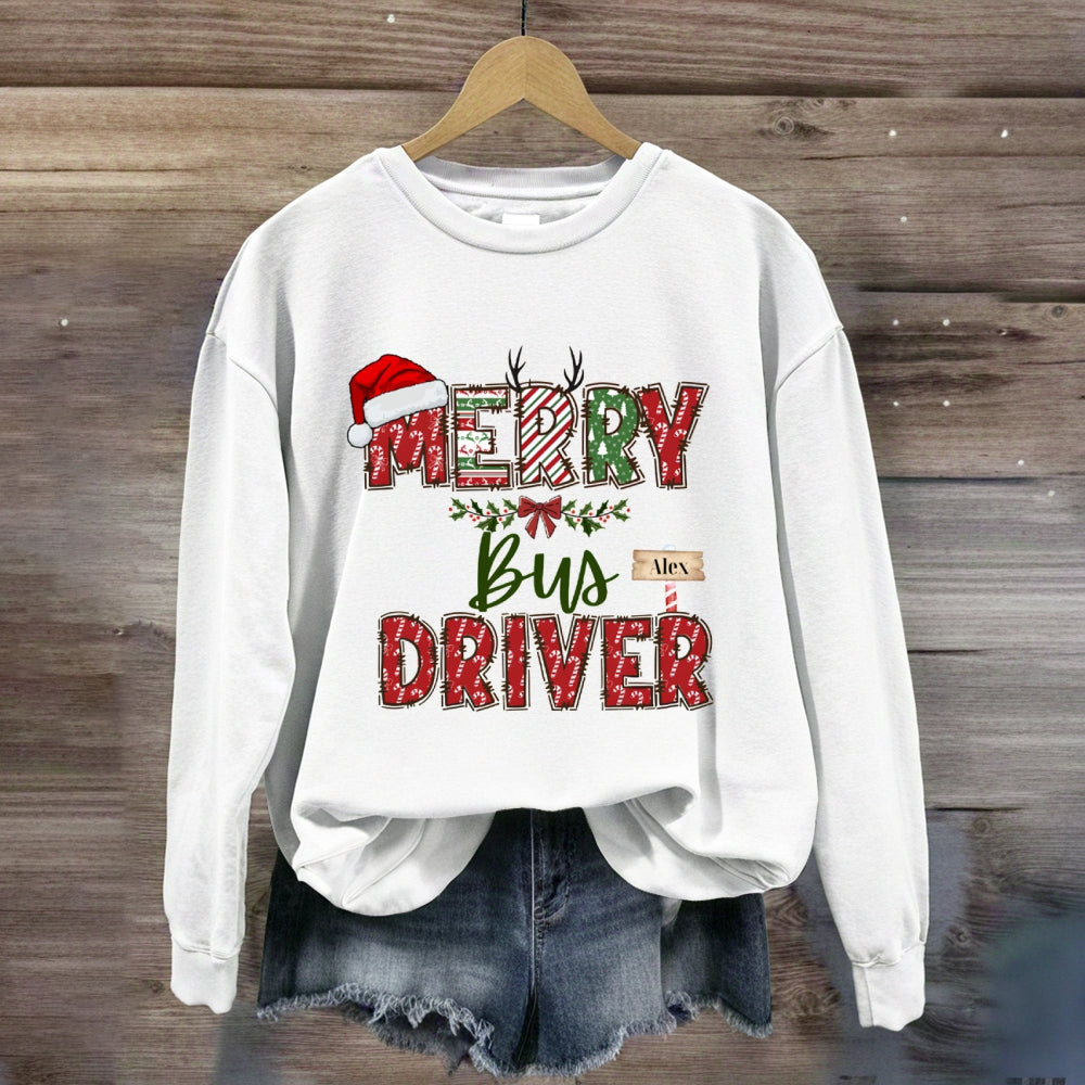 Personalized Name Merry Bus Driver Sweatshirt