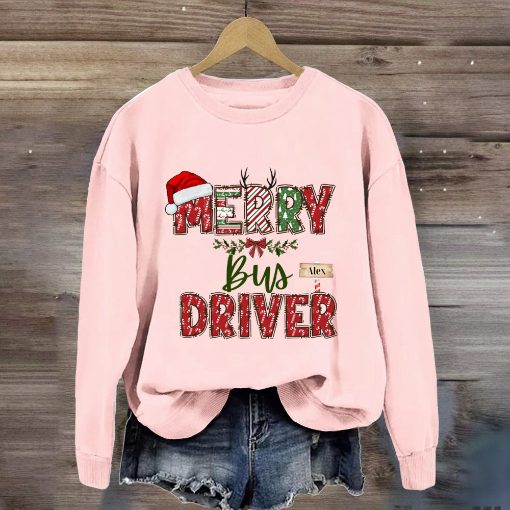Personalized Name Merry Bus Driver Sweatshirt