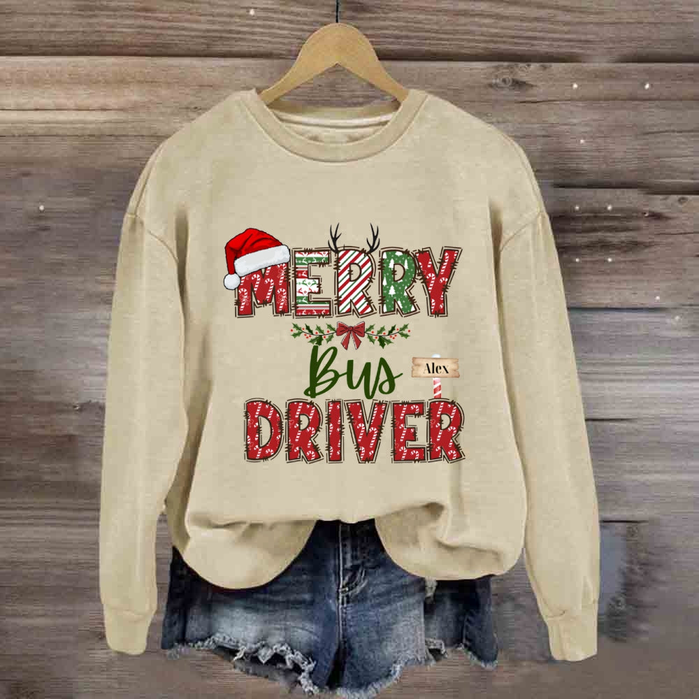 Personalized Name Merry Bus Driver Sweatshirt