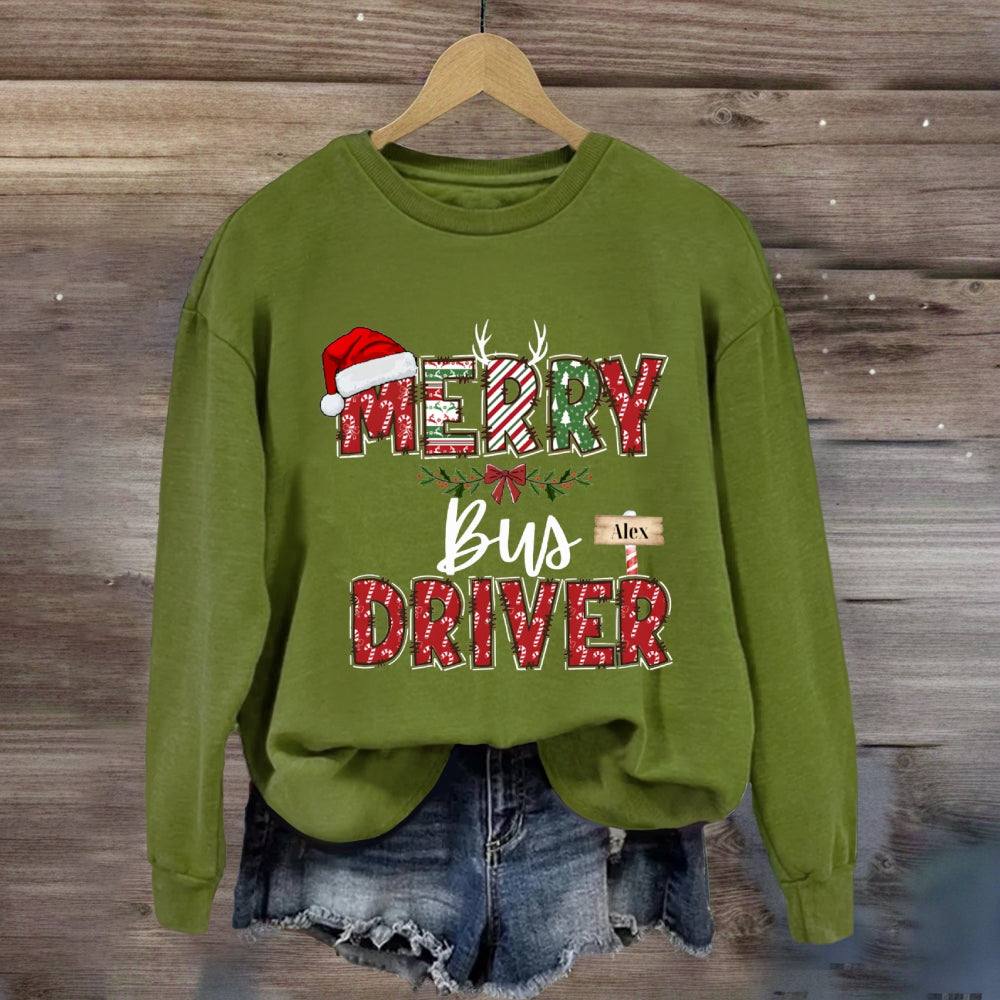 Personalized Name Merry Bus Driver Sweatshirt