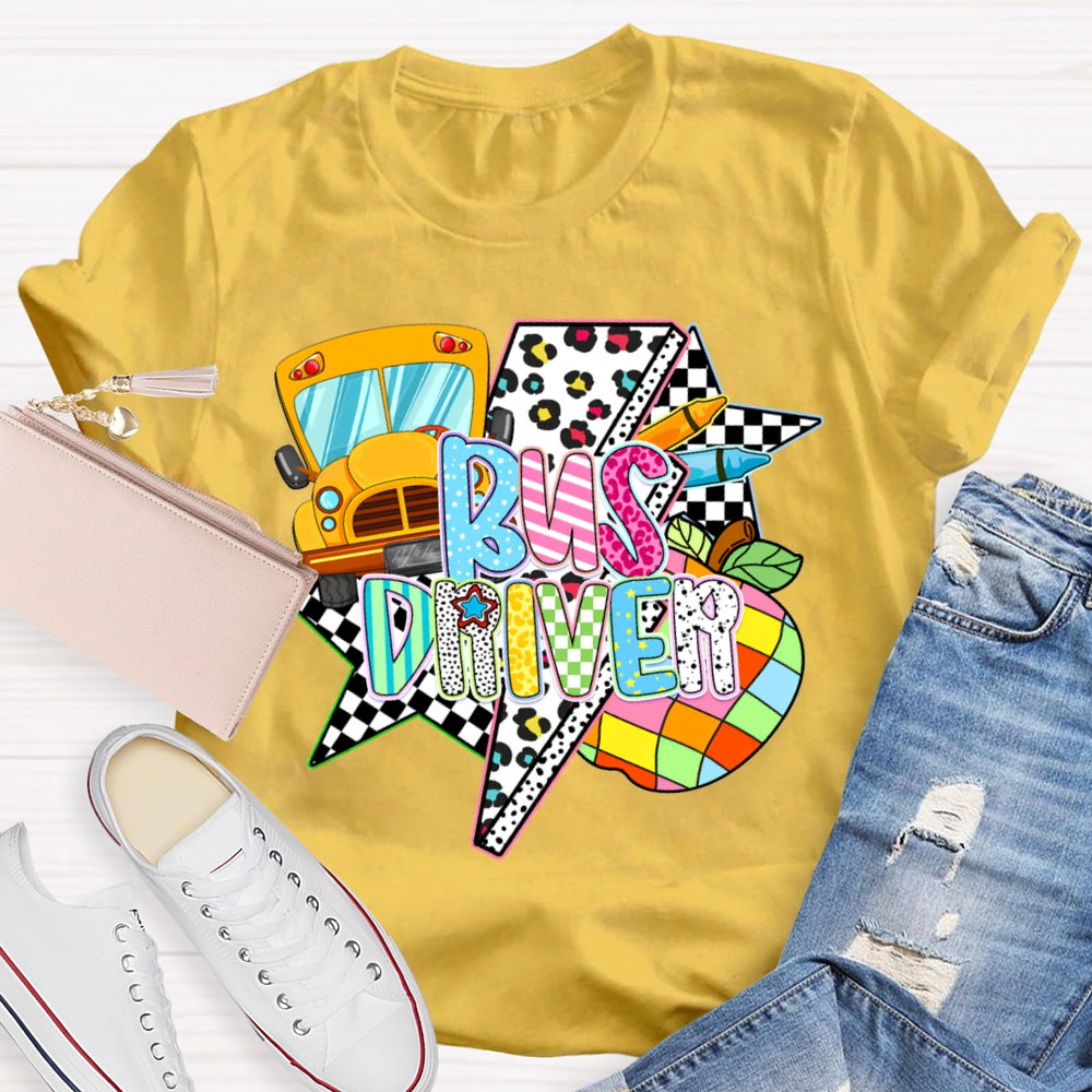 School Bus Driver Colorful Fonts And Polka Dot Prints T-shirt