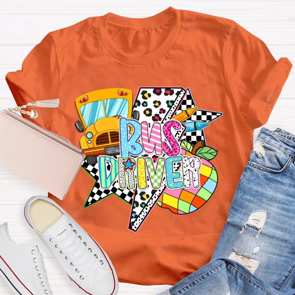 School Bus Driver Colorful Fonts And Polka Dot Prints T-shirt