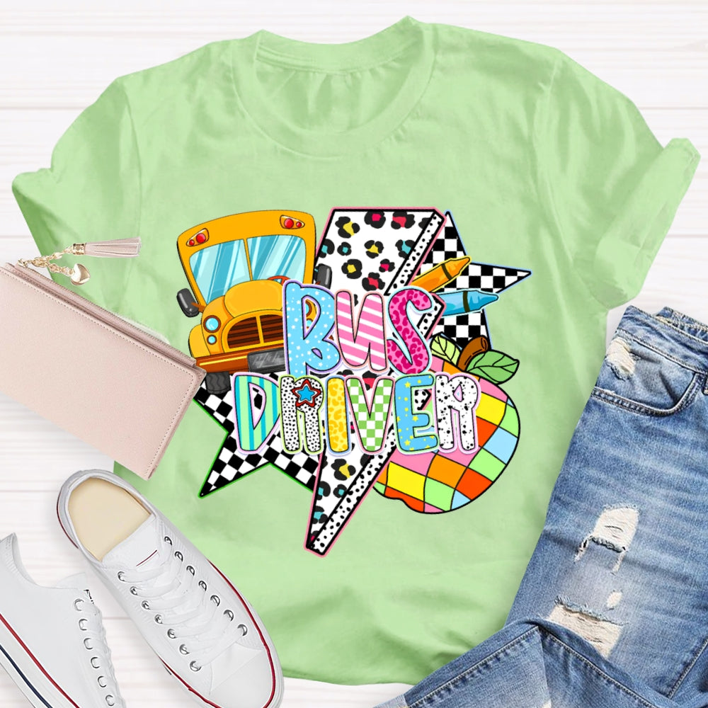 School Bus Driver Colorful Fonts And Polka Dot Prints T-shirt