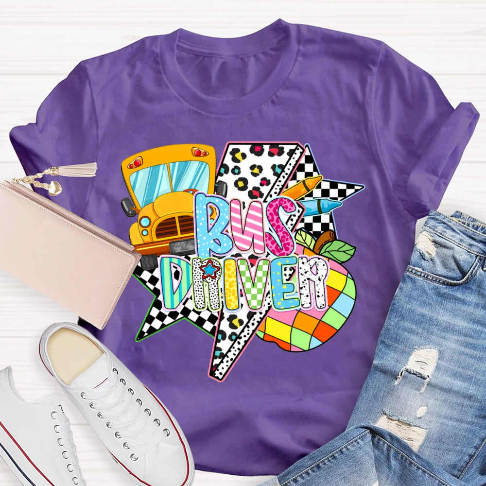 School Bus Driver Colorful Fonts And Polka Dot Prints T-shirt