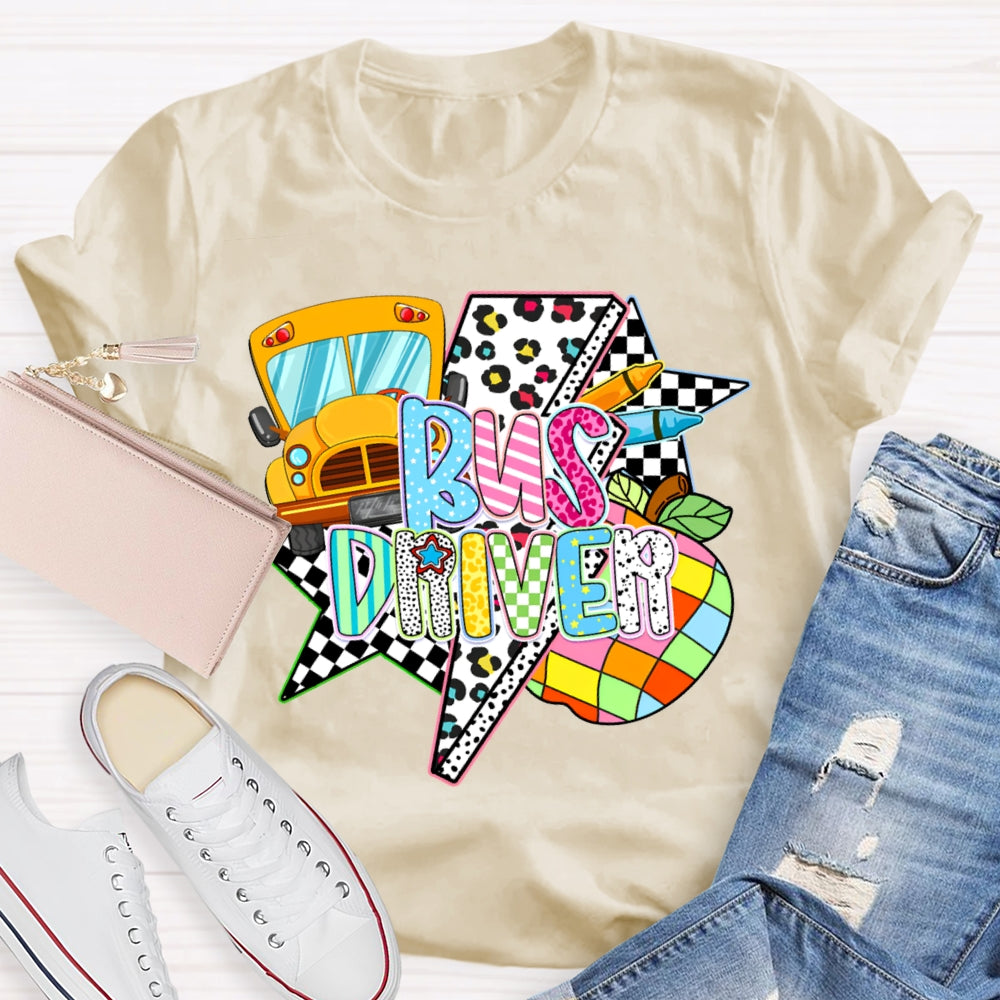 School Bus Driver Colorful Fonts And Polka Dot Prints T-shirt