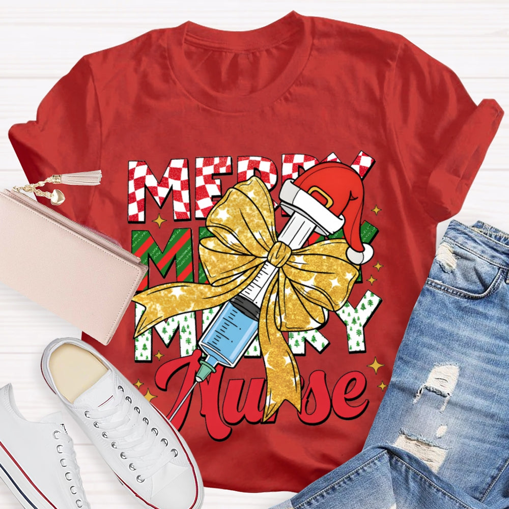 Merry Nurse Bow-Tie Syringe And Santa Hat Christma T-shirt