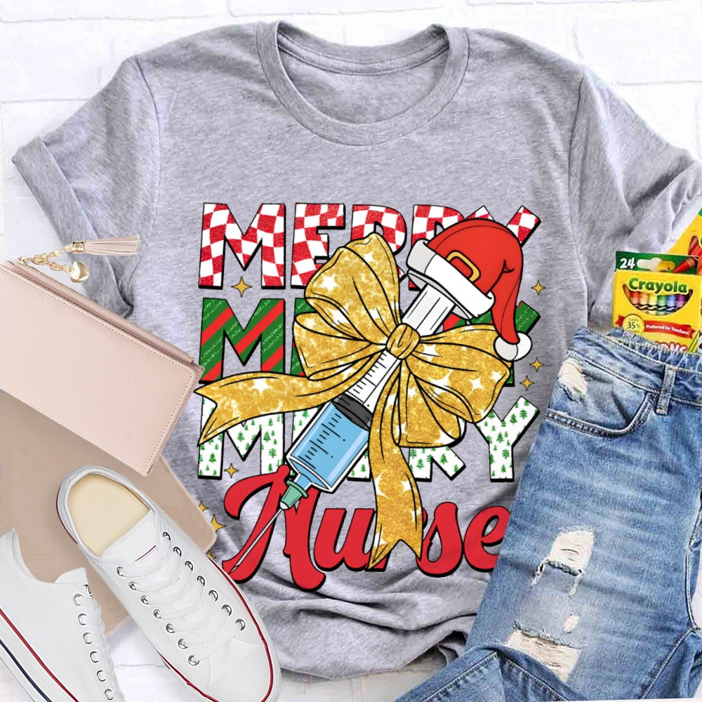 Merry Nurse Bow-Tie Syringe And Santa Hat Christma T-shirt