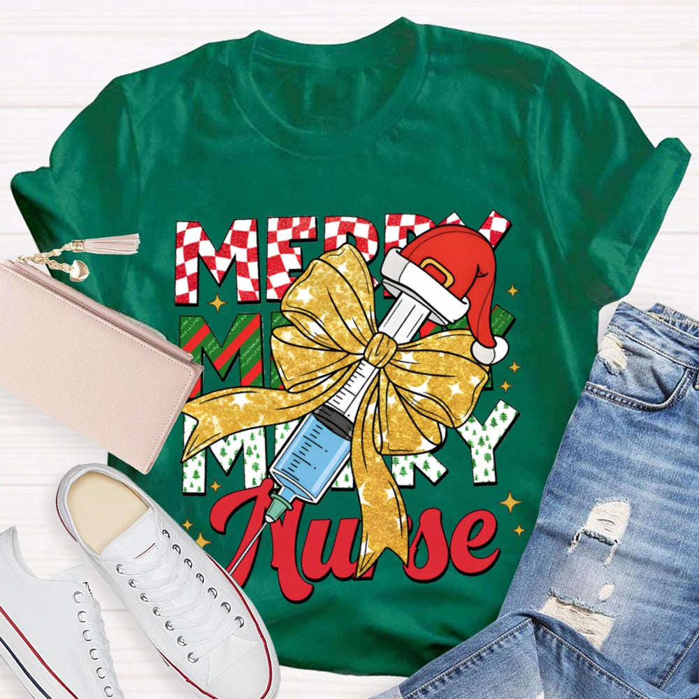 Merry Nurse Bow-Tie Syringe And Santa Hat Christma T-shirt
