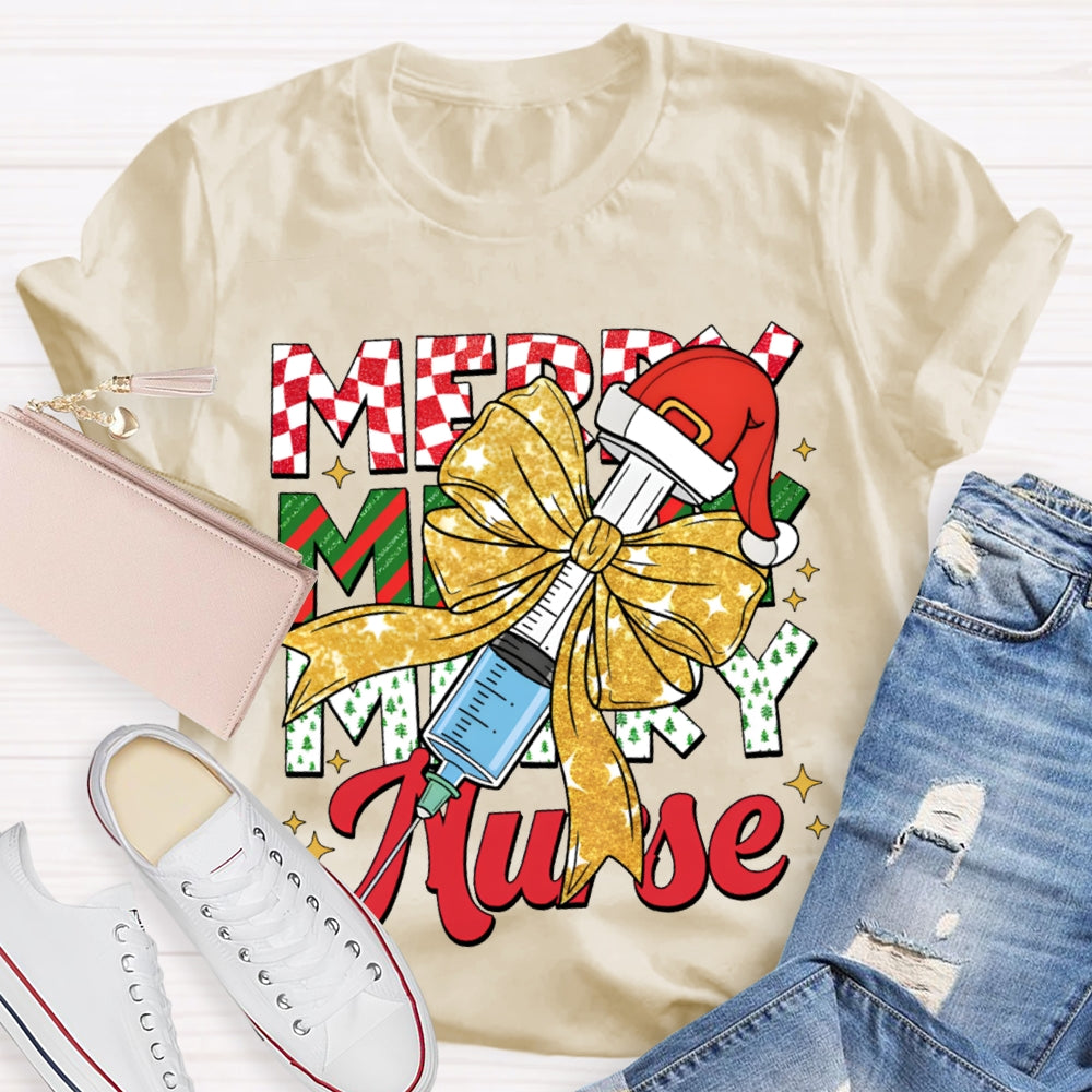 Merry Nurse Bow-Tie Syringe And Santa Hat Christma T-shirt