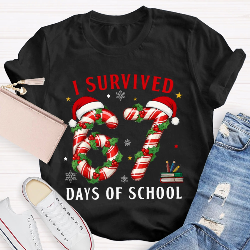 I Survived 67 Days Of School Christmas Candy Numbers T-shirt