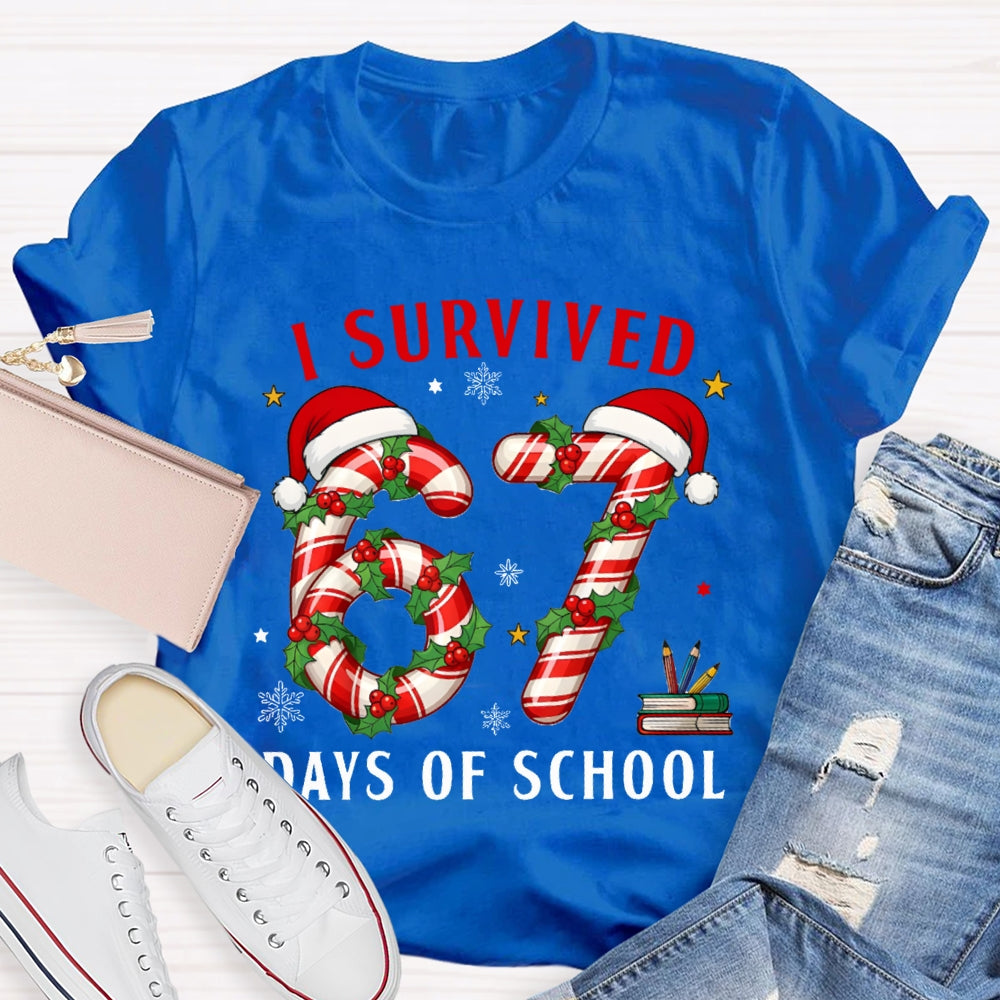 I Survived 67 Days Of School Christmas Candy Numbers T-shirt