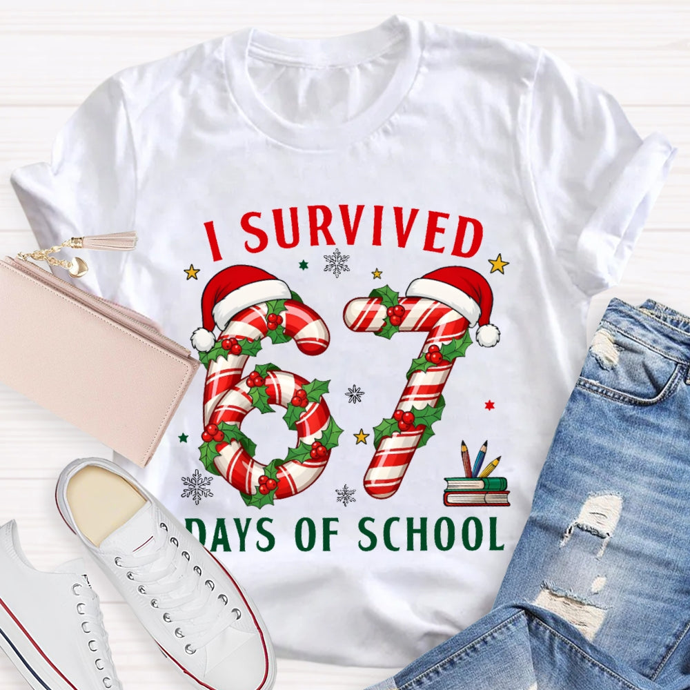 I Survived 67 Days Of School Christmas Candy Numbers T-shirt