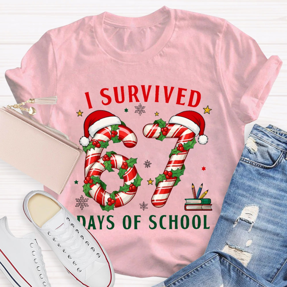 I Survived 67 Days Of School Christmas Candy Numbers T-shirt