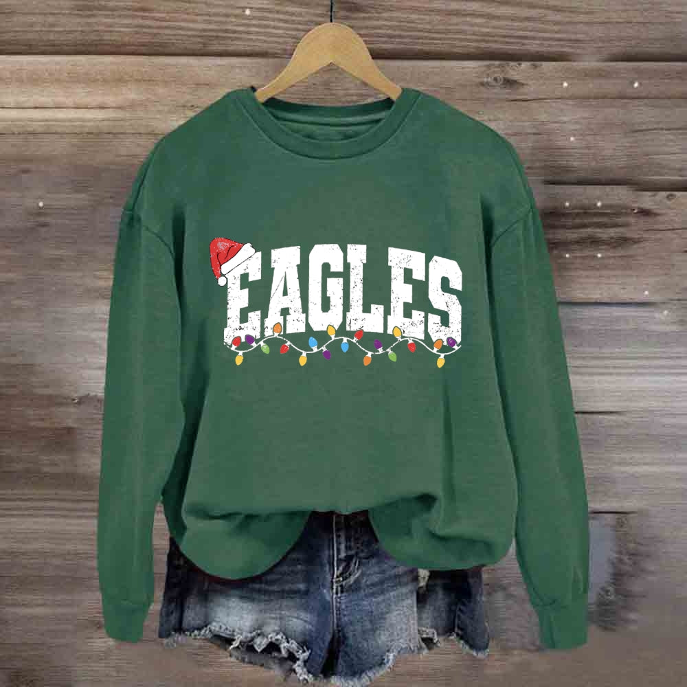 Personalized Mascot Eagles Christmas Lights Sweatshirt