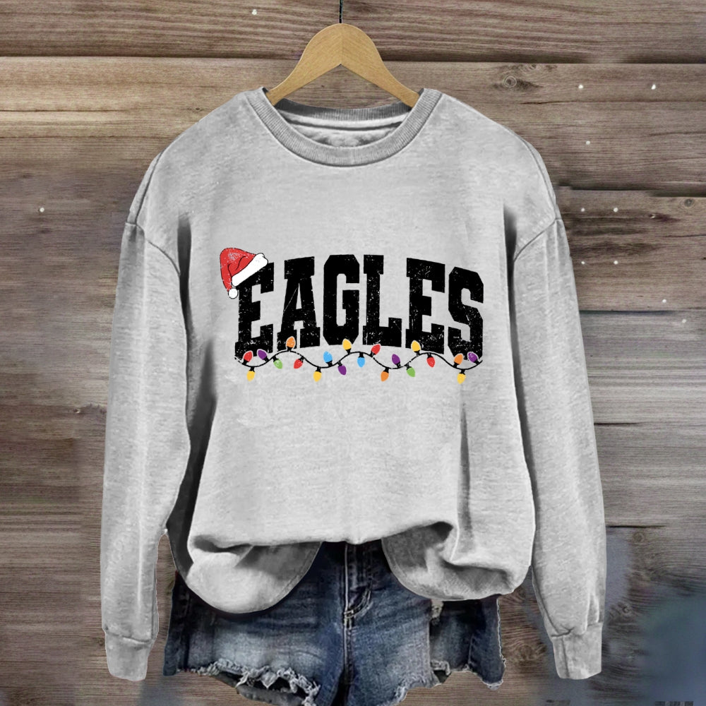 Personalized Mascot Eagles Christmas Lights Sweatshirt