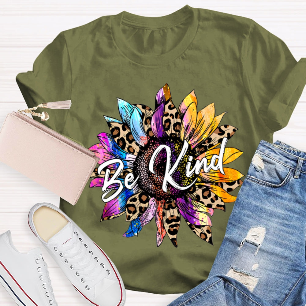Be Kind Colorful And Leopard-Print Sunflowers T-shirt