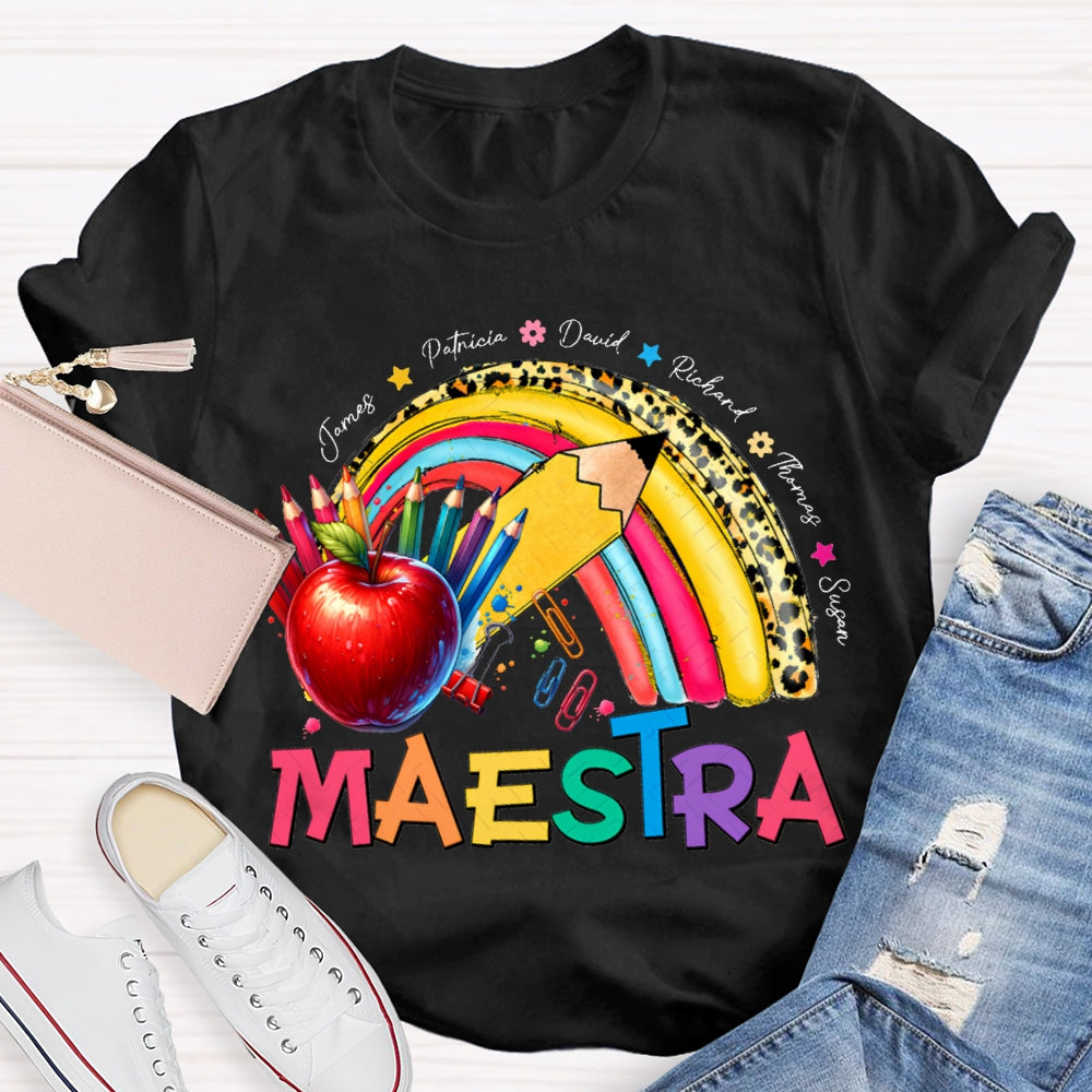 Maestra Colored Pencils And Apple Prints T-shirt