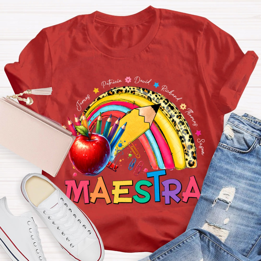 Maestra Colored Pencils And Apple Prints T-shirt
