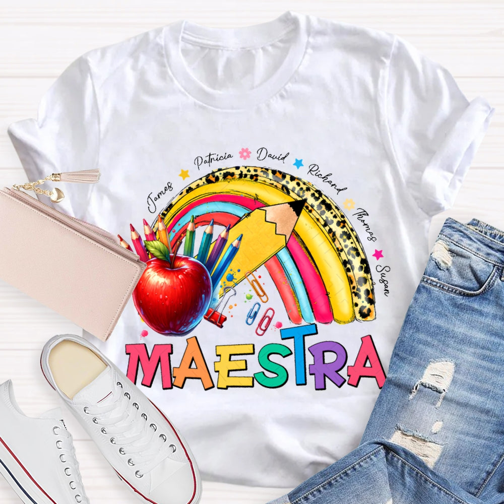 Maestra Colored Pencils And Apple Prints T-shirt