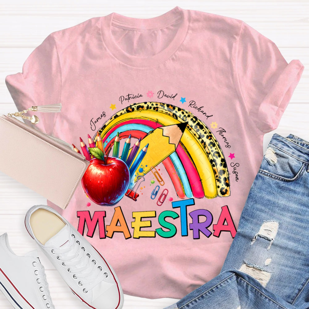 Maestra Colored Pencils And Apple Prints T-shirt