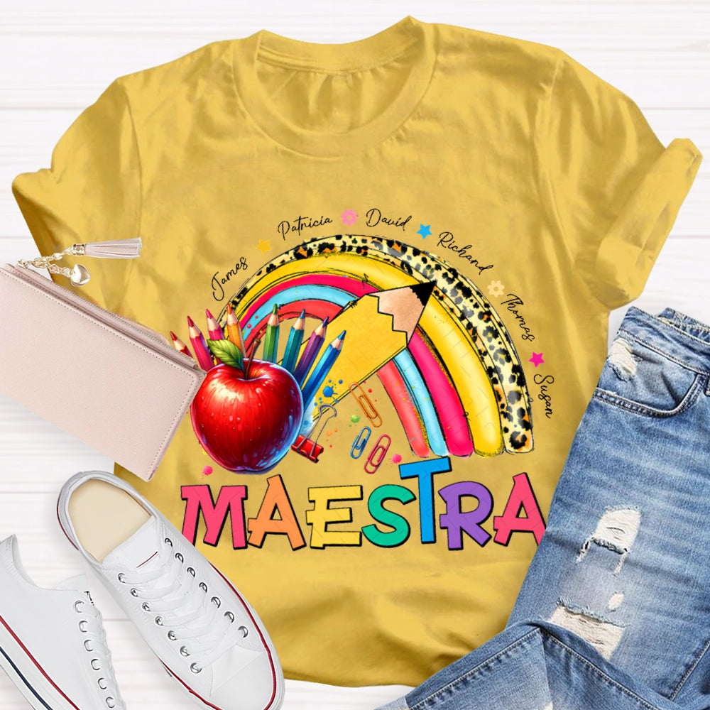 Maestra Colored Pencils And Apple Prints T-shirt