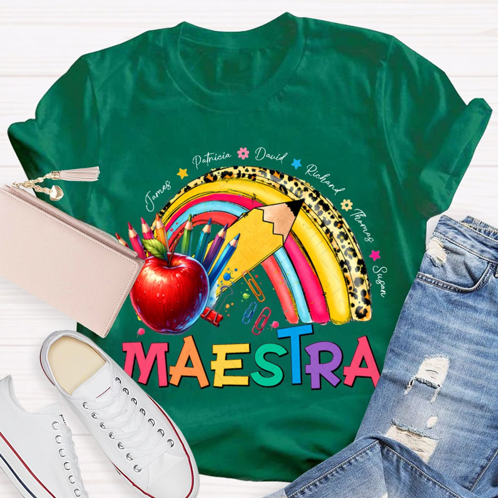 Maestra Colored Pencils And Apple Prints T-shirt