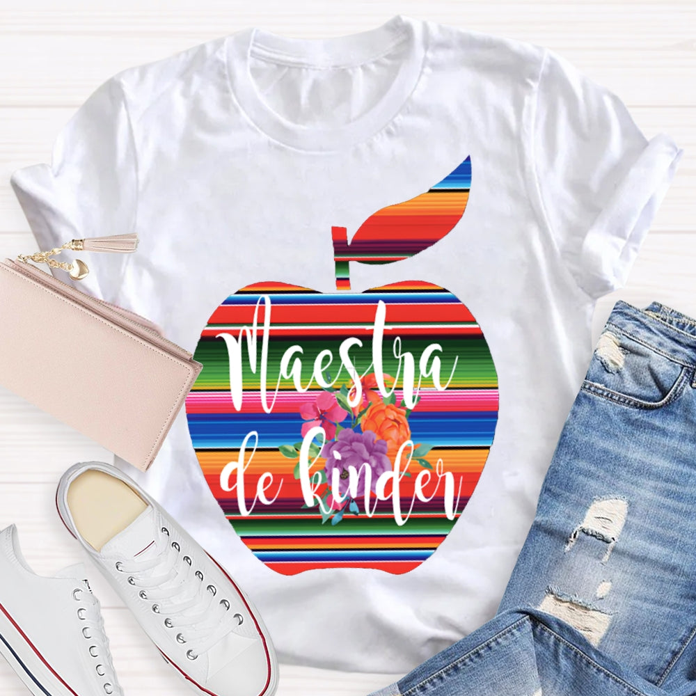 Maestra De Kinder Color Gradient Apple Print T-shirt