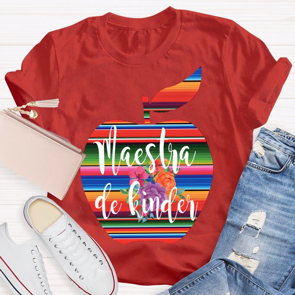 Maestra De Kinder Color Gradient Apple Print T-shirt