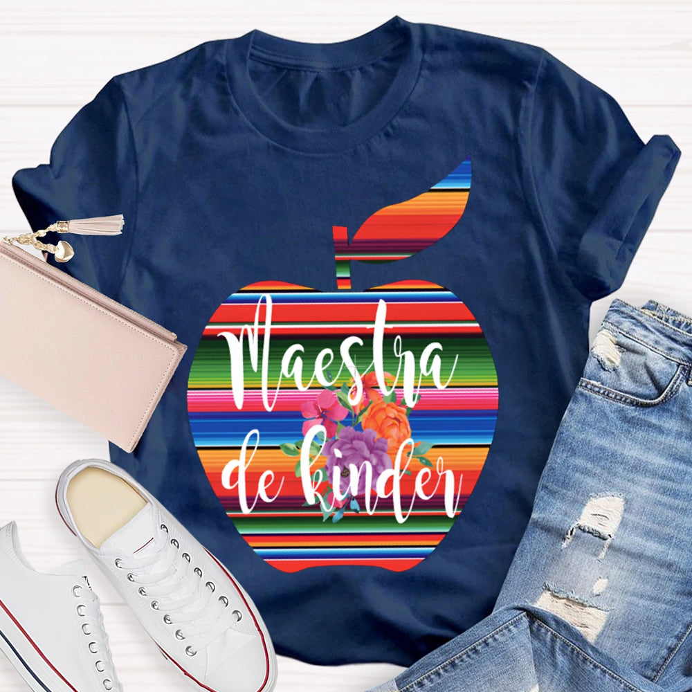 Maestra De Kinder Color Gradient Apple Print T-shirt