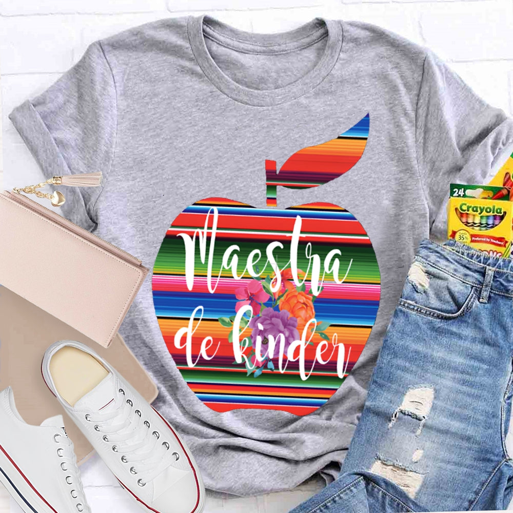 Maestra De Kinder Color Gradient Apple Print T-shirt