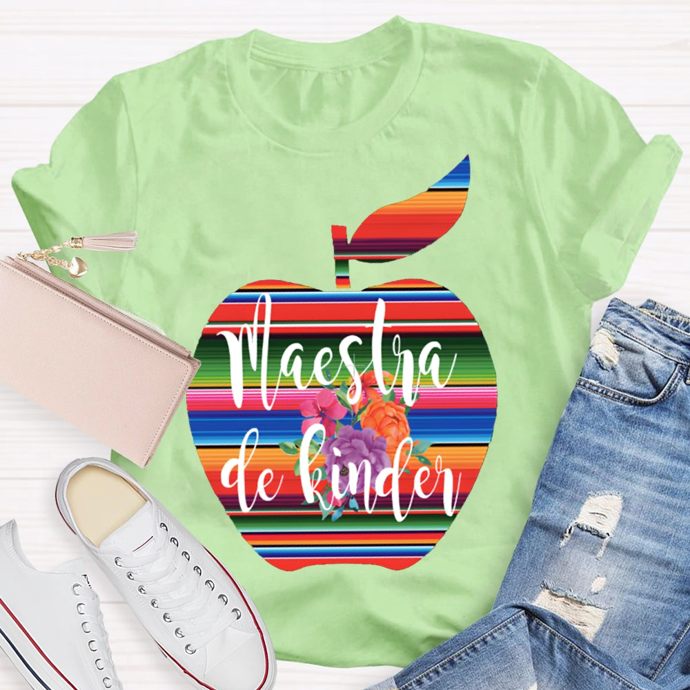 Maestra De Kinder Color Gradient Apple Print T-shirt