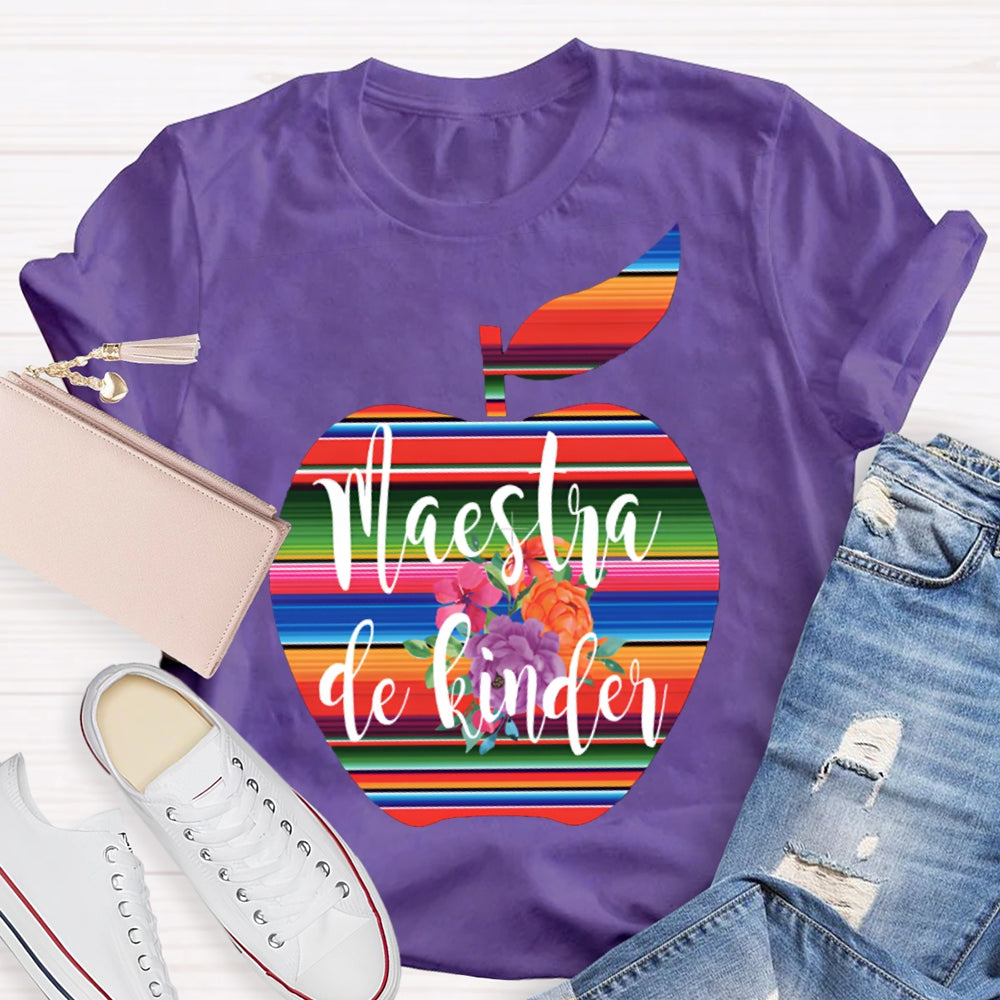 Maestra De Kinder Color Gradient Apple Print T-shirt