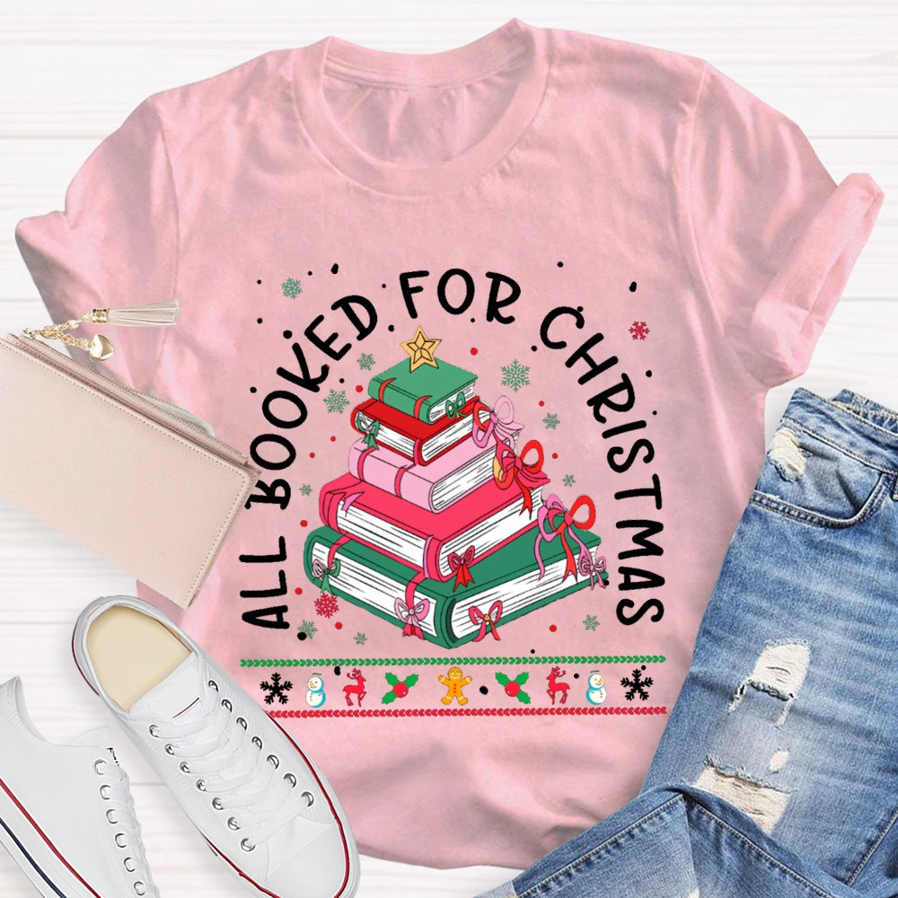 All Booked For Christmas Colored Books And Snowflakes T-shirt