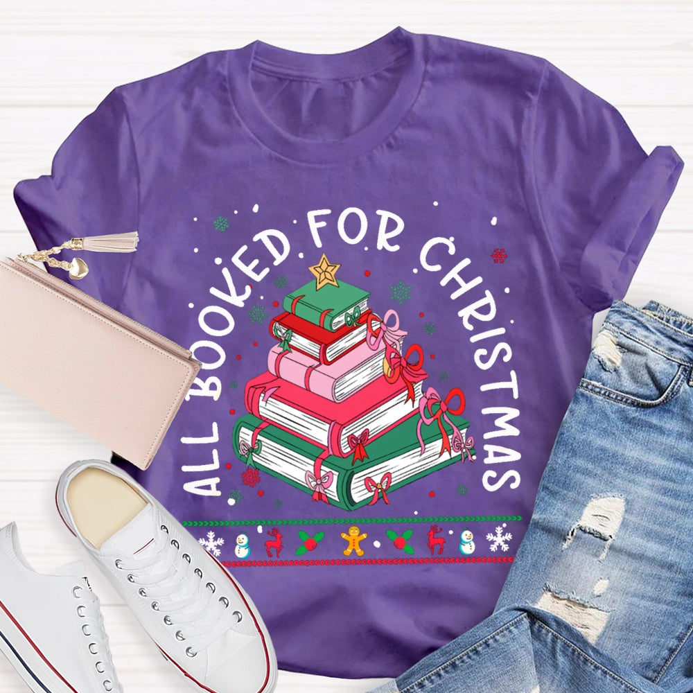All Booked For Christmas Colored Books And Snowflakes T-shirt