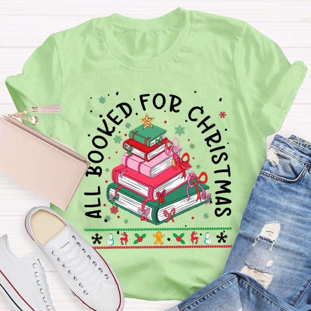 All Booked For Christmas Colored Books And Snowflakes T-shirt