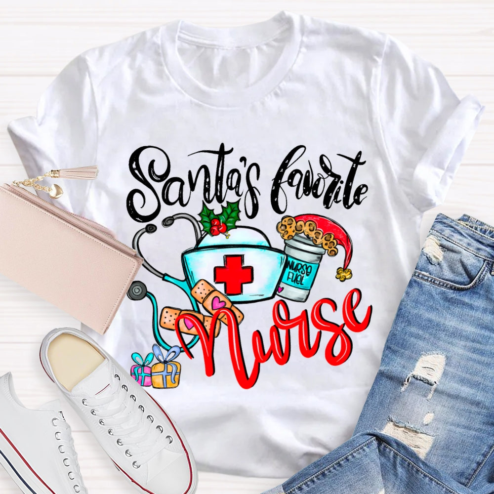 Santa'S Favorite Nurse Santa Hats And Christmas T-shirt