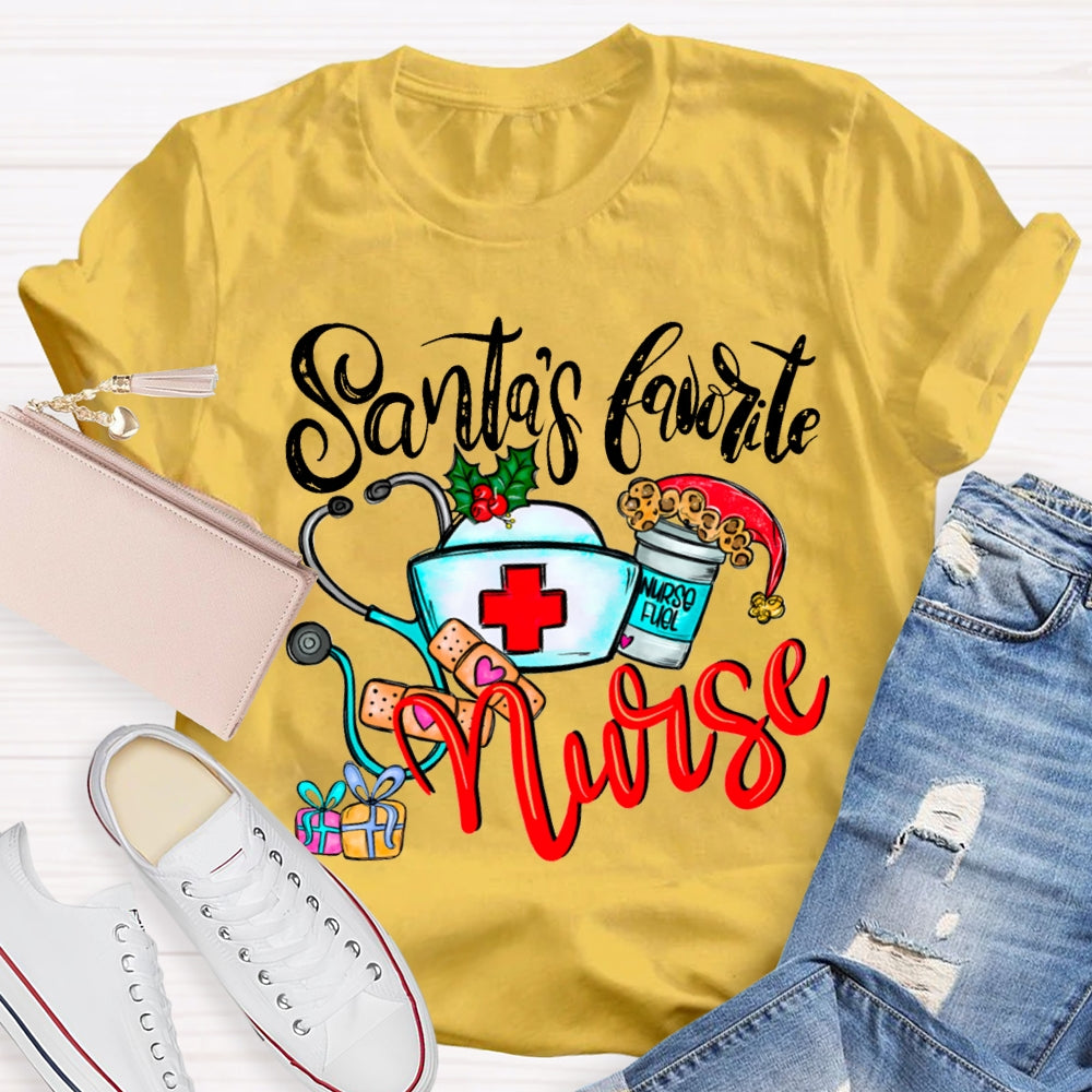 Santa'S Favorite Nurse Santa Hats And Christmas T-shirt