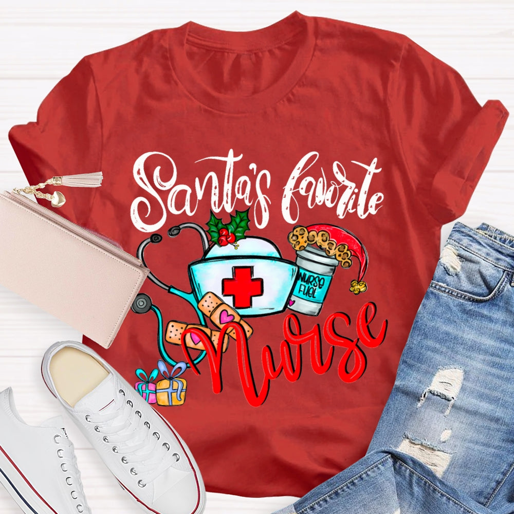 Santa'S Favorite Nurse Santa Hats And Christmas T-shirt