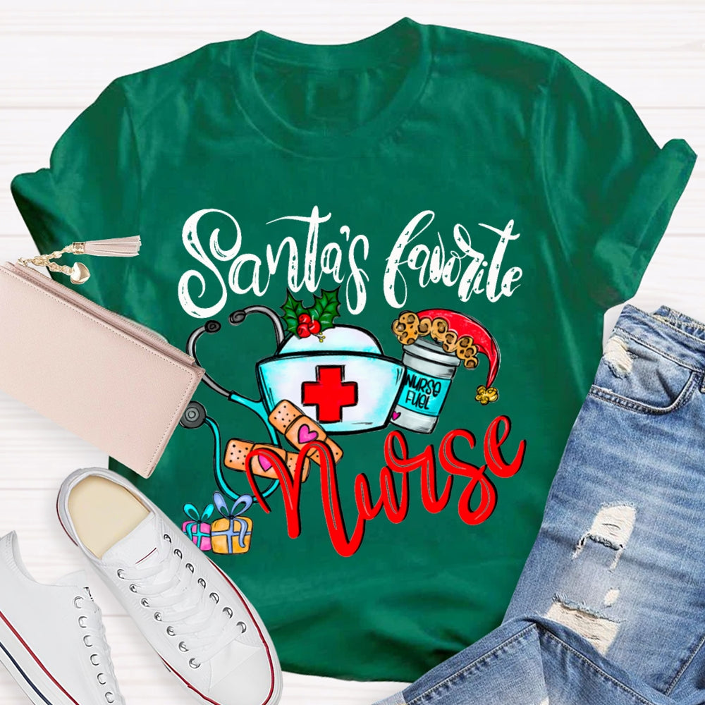 Santa'S Favorite Nurse Santa Hats And Christmas T-shirt