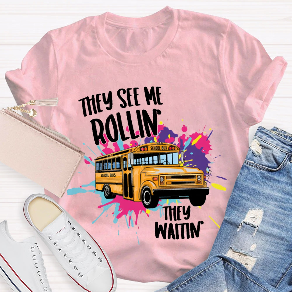 They See Rollin They Waitin School Bus Tie-Dye Print T-shirt