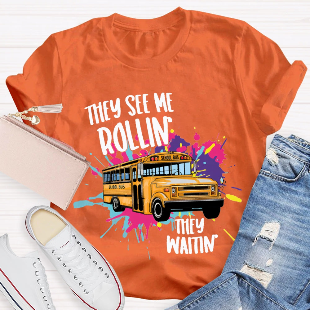 They See Rollin They Waitin School Bus Tie-Dye Print T-shirt