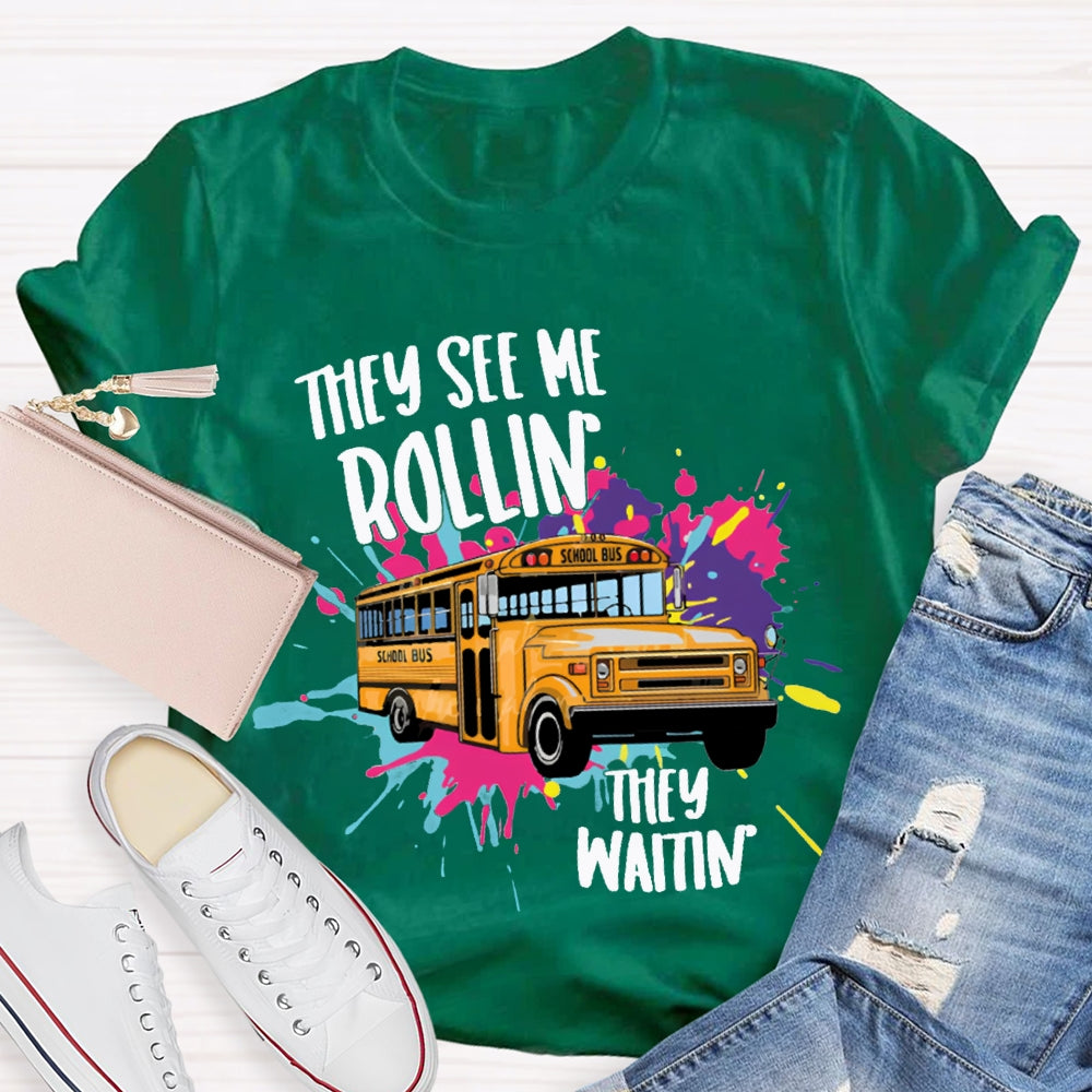 They See Rollin They Waitin School Bus Tie-Dye Print T-shirt