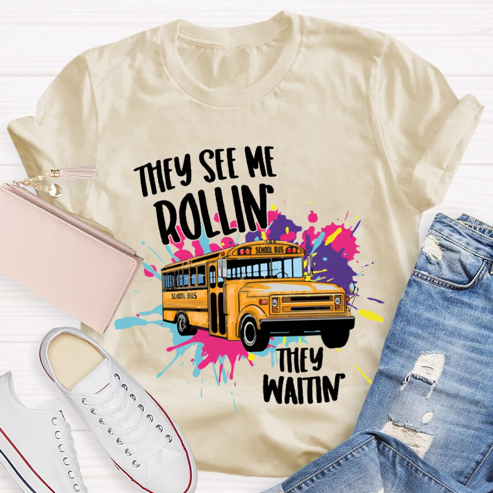 They See Rollin They Waitin School Bus Tie-Dye Print T-shirt