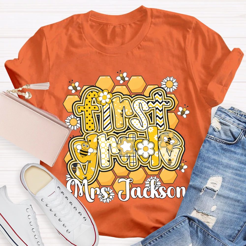 Personalized Name And Grade Bees And Flowers T-shirt