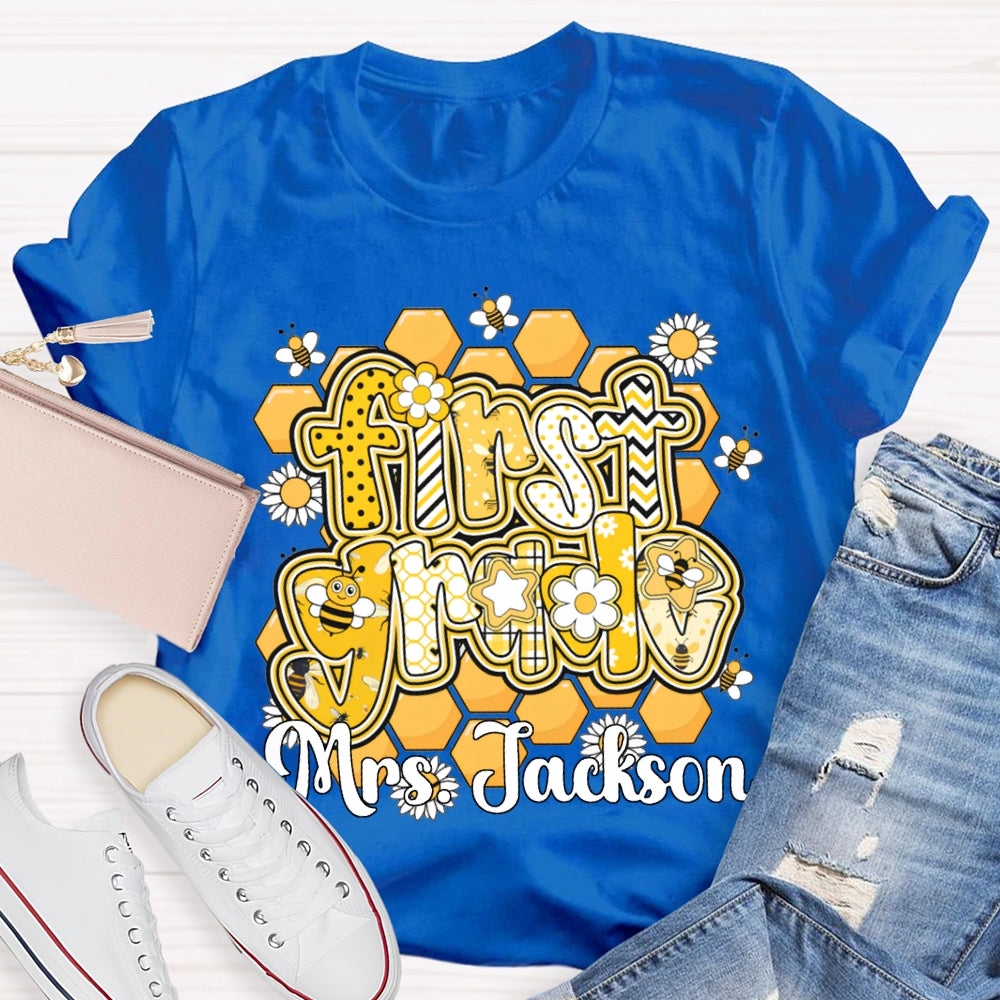 Personalized Name And Grade Bees And Flowers T-shirt